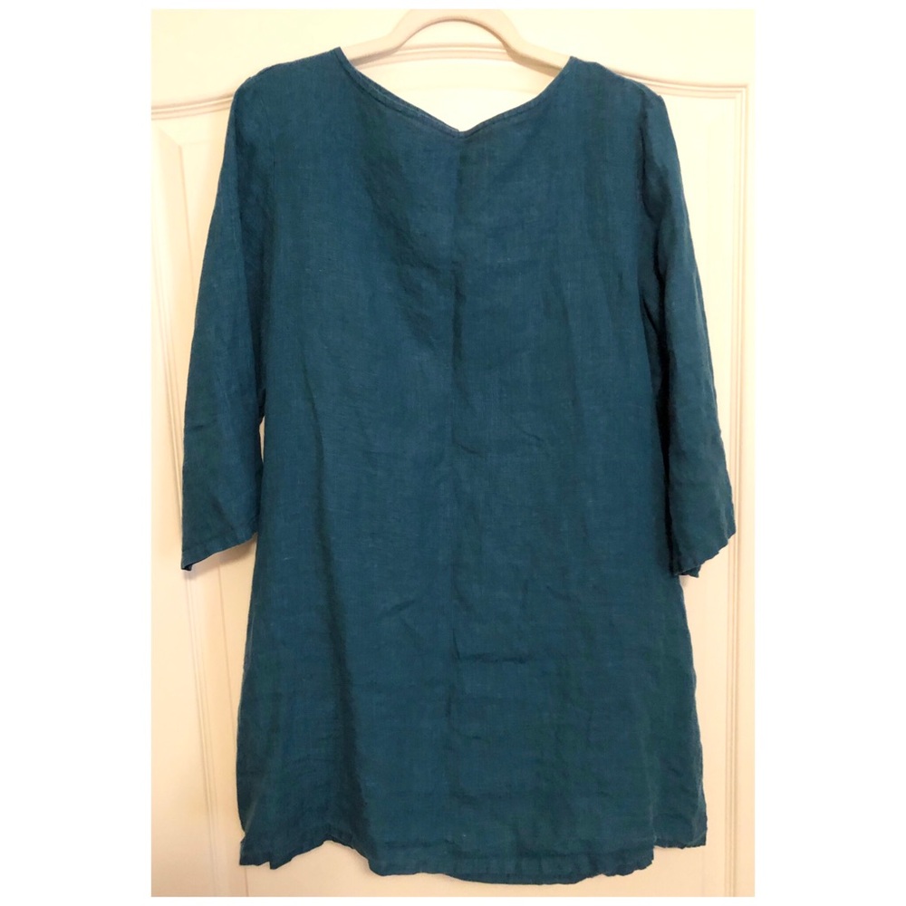 Bryn Walker Linen Tunic Top Turquoise Teal Lagenlook - Picture 1 of 6